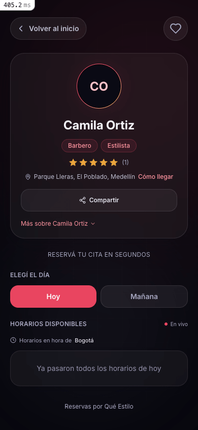 Perfil de Camila Ortiz guardado en Favoritos y listado en la pantalla de Favoritos del cliente.