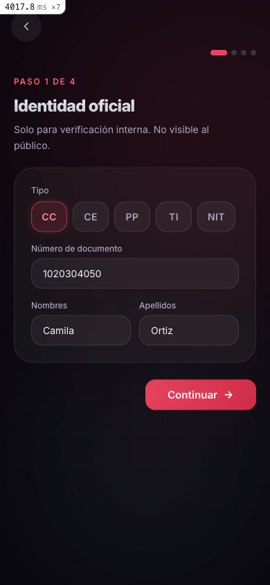 Formulario de configuración del perfil profesional con especialidad y ubicación.